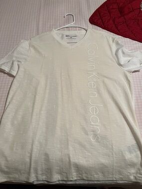 Calvin Klein Jeans White V-Neck Embossed Logo Tee